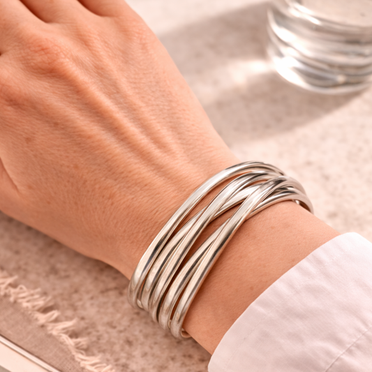 Sterling Silver Five-Band Russian Bangle, view 2