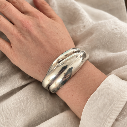 Sterling Silver Wide Three-Band Russian Bangle
