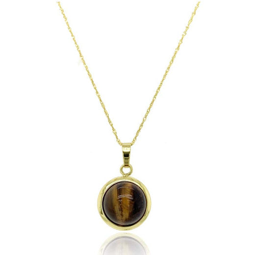 9ct Yellow Gold Domed Tiger's Eye Pendant