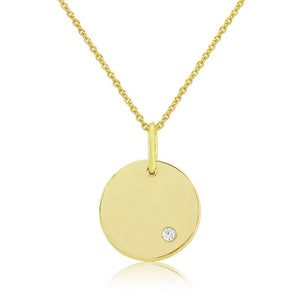 9ct Yellow Gold & Diamond Round Pendant Necklace
