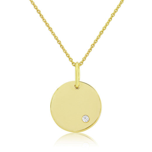 9ct Yellow Gold & Diamond Round Pendant Necklace