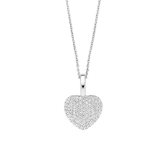 Sterling Silver Heart Shaped Pendant with Pavé set Cubic Zirconia