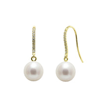 Load image into Gallery viewer, 18ct Yellow Gold Diamond Set Cultured Pearl Earring Drops
