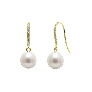 18ct Yellow Gold Diamond Set Cultured Pearl Earring Drops