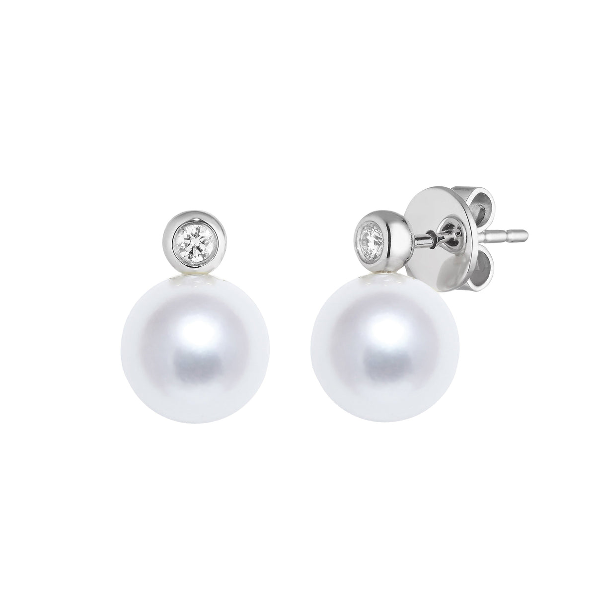 18ct White Gold and Diamond Set Cultured Pearl Studs