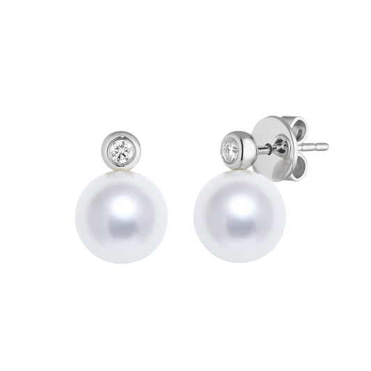 18ct White Gold and Diamond Set Cultured Pearl Studs