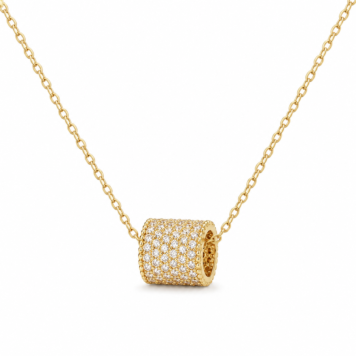 Gold Vermeil Cubic Zirconia Pavé Barrel Pendant Necklace