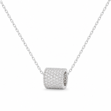 Load image into Gallery viewer, Sterling Silver Cubic Zirconia Pavé Barrel Pendant Necklace
