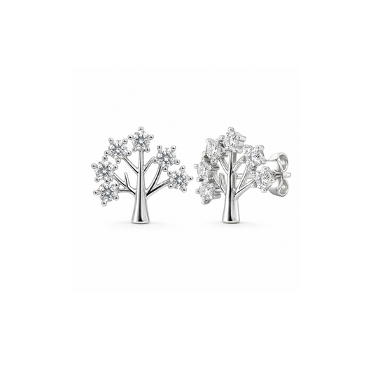 Sterling Silver Blossom Tree Stud Earrings with Cubic Zirconia