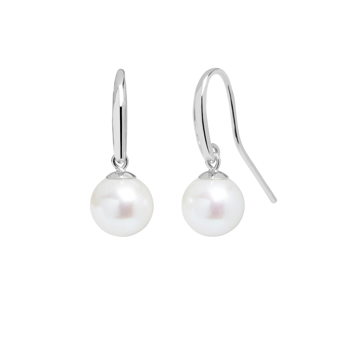 9ct White Gold Shepherds Crook & Round White Pearl Earring Drops