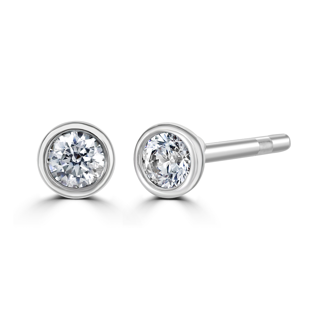 9ct White Gold bezel set Diamond Studs from 0.15ct to 0.50ct