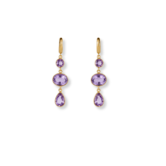 Gold Vermeil Amethyst Huggie Hoop Drop Earrings