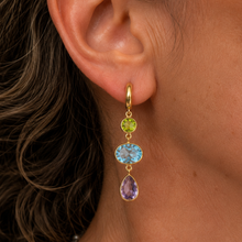 Load image into Gallery viewer, Gold Vermeil Peridot Blue Topaz Amethyst Huggie Hoop Drop Earrings
