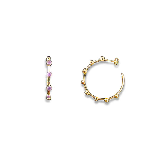 Gold Vermeil Amethyst Station Hoop Earrings