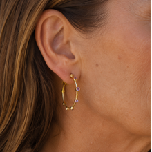 Load image into Gallery viewer, Gold Vermeil Amethyst Station Hoop Earrings
