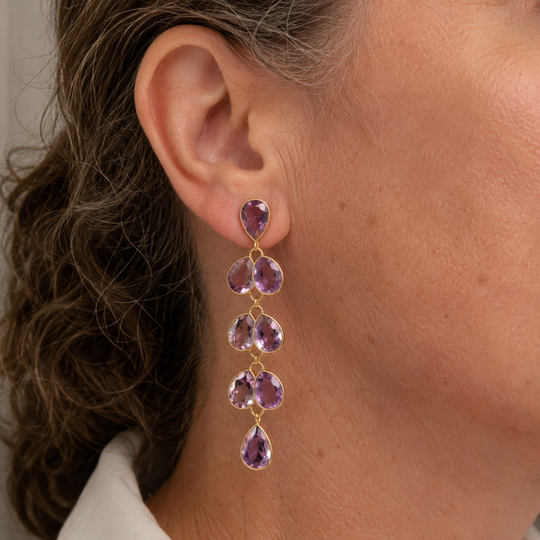Amethyst and Gold Vermeil Cascade Drop Earrings, view 2