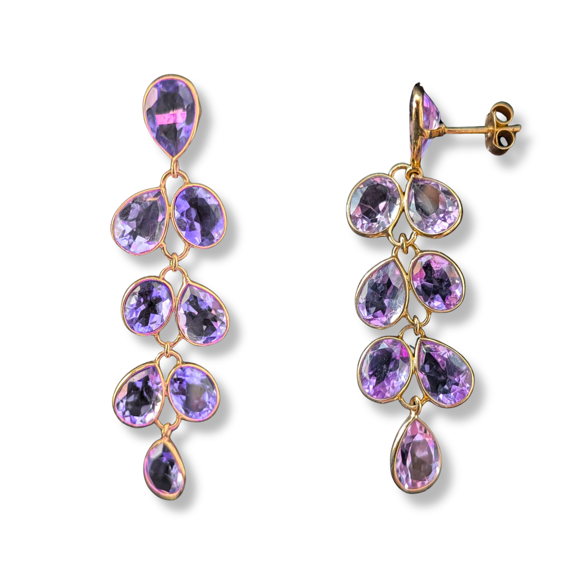Amethyst and Gold Vermeil Cascade Drop Earrings