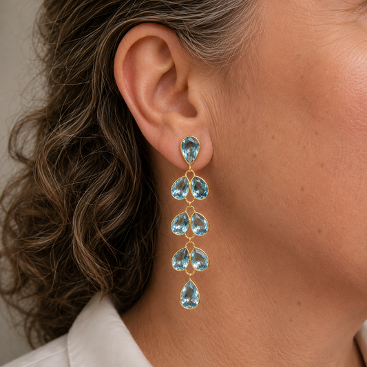 Blue Topaz and Gold Vermeil Cascade Drop Earrings, view 2