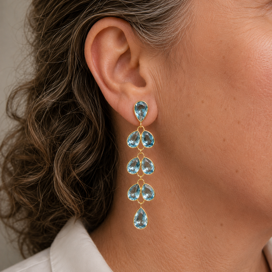Blue Topaz and Gold Vermeil Cascade Drop Earrings, view 2