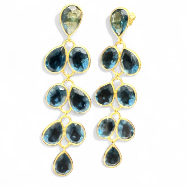 Gold Vermeil and Iolite Long Drop Earrings
