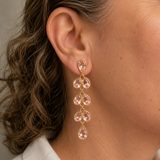 Morganite and Gold Vermeil Cascade Drop Earrings, view 2
