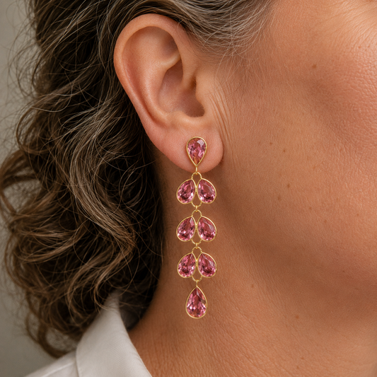 Pink Tourmaline and Gold Vermeil Cascade Drop Earrings, view 2