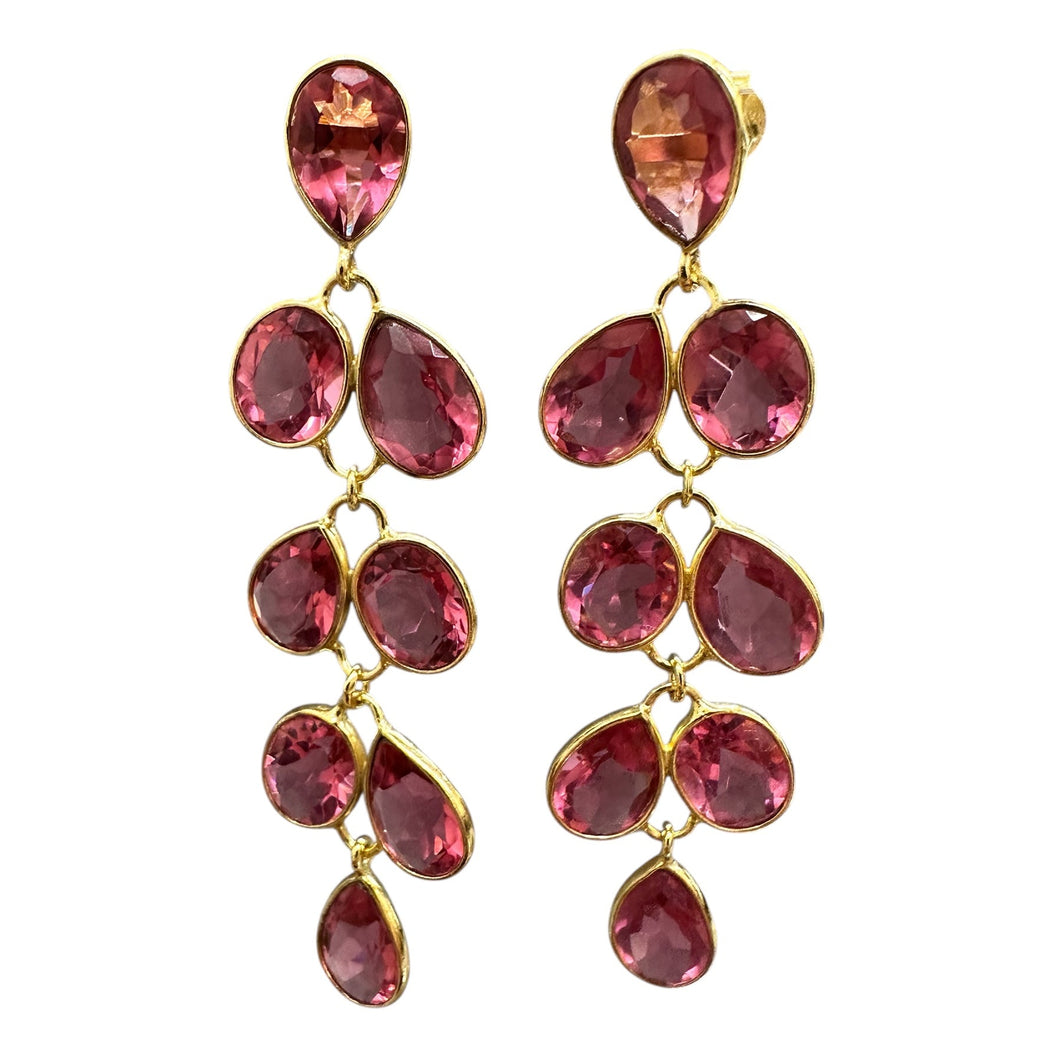 Pink Tourmaline and Gold Vermeil Cascade Drop Earrings