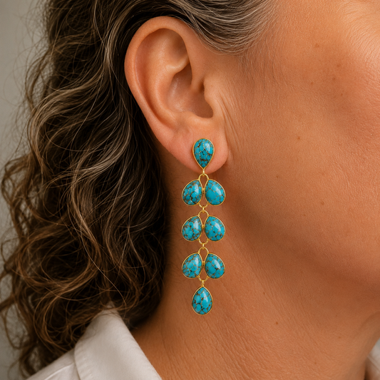 Turquoise and Gold Vermeil Cascade Drop Earrings, view 2