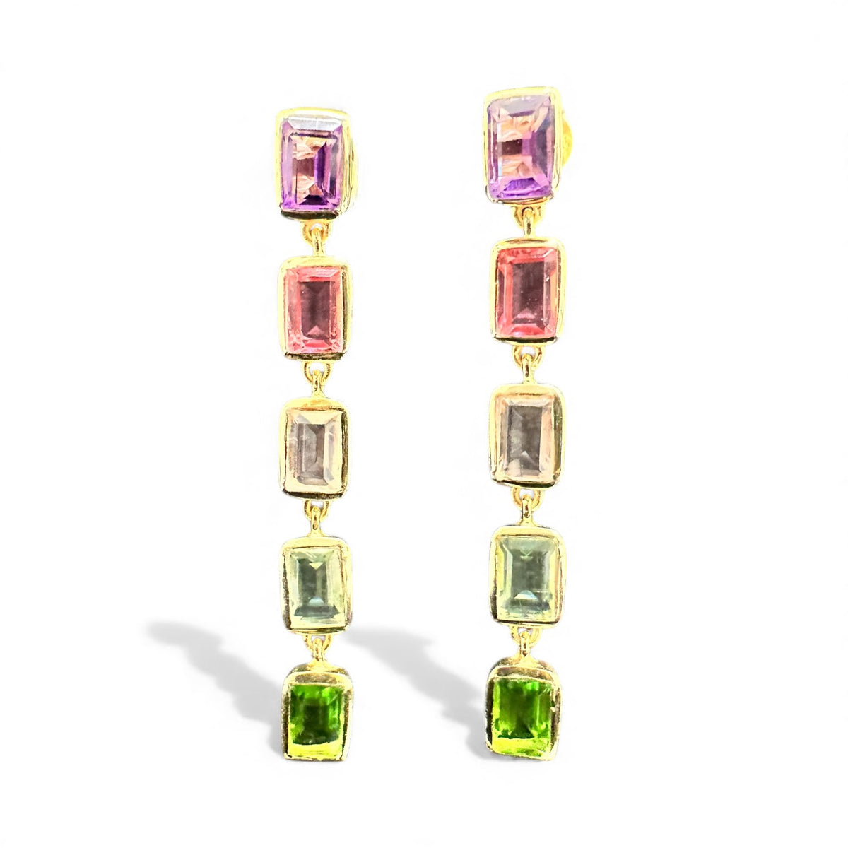 Gold Vermeil Emerald Cut Multi-Gemstone Drop Earrings