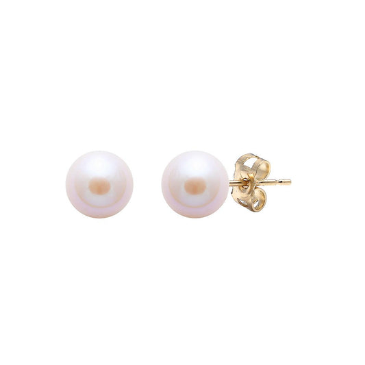 Pink 5mm Cultured Pearl Earring Studs on 9ct Yellow Gold