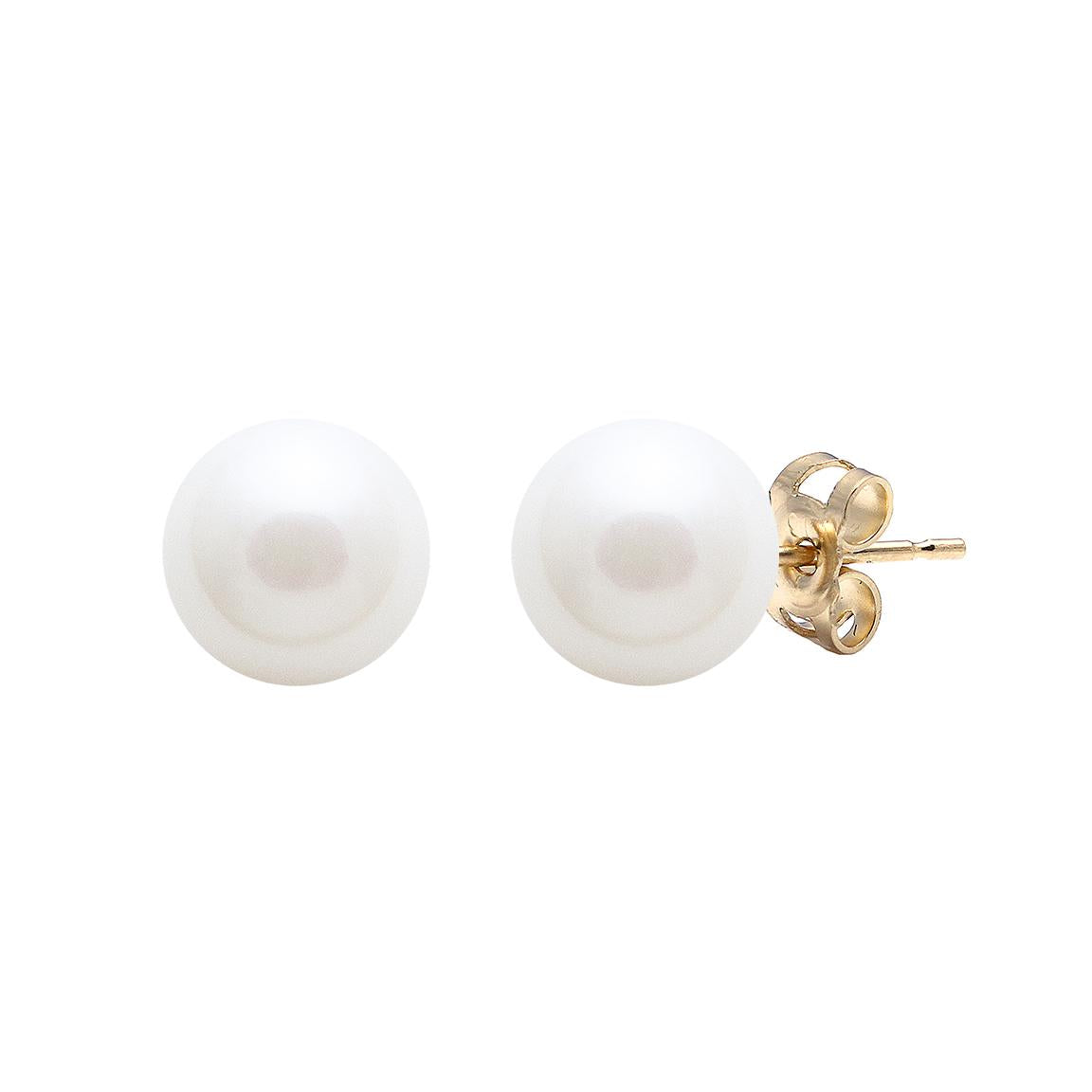 7mm White Cultured Pearl Earring Studs on 9ct Yellow Gold