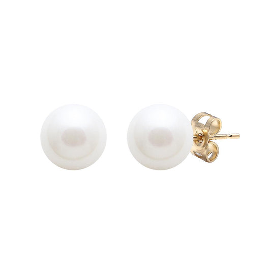 7mm White Cultured Pearl Earring Studs on 9ct Yellow Gold