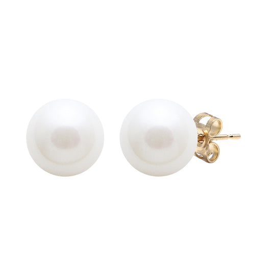 9mm White Cultured Pearl Stud Earrings on 9ct Yellow Gold