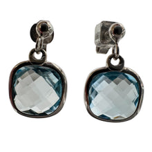 Load image into Gallery viewer, 9ct White Gold cushion cut Blue Topaz drop earrings
