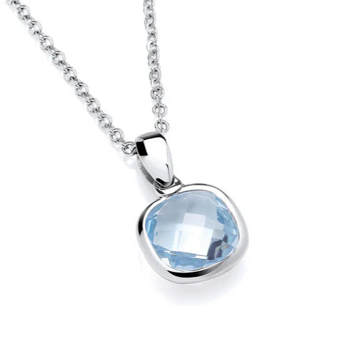 9ct White Gold Cushion Cut Blue Topaz Pendant