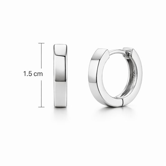 9ct White Gold Square Profile Huggie Hoop Earrings