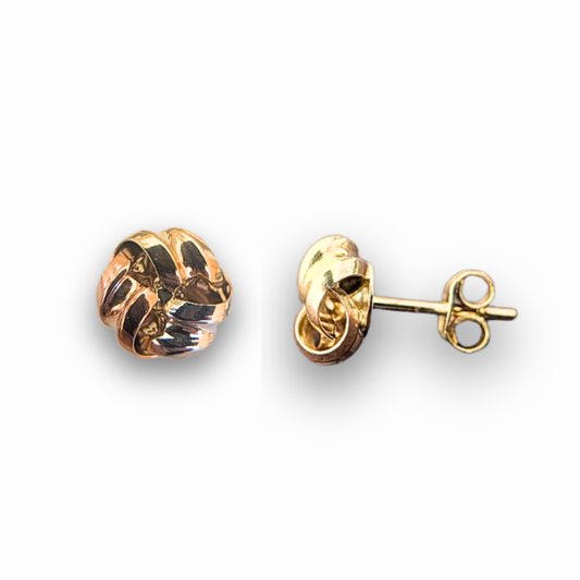 9ct Three Colour Gold Knot Stud Earrings