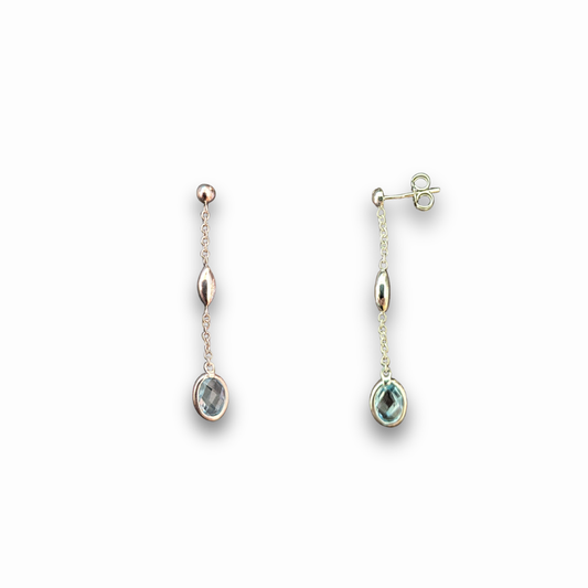 9ct White Gold Blue Topaz Long Drop Earrings