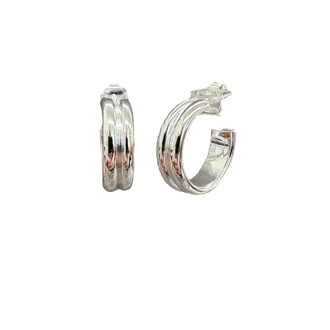 Sterling Silver Ridged Hoop Earrings