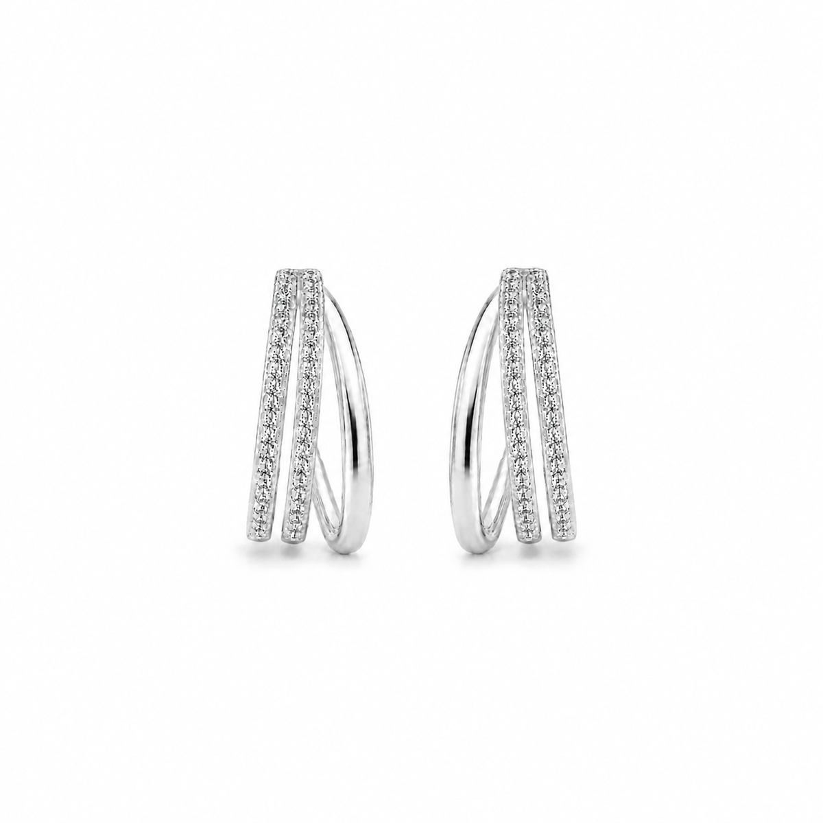 Sterling Silver Cubic Zirconia Triple Hoop Earrings