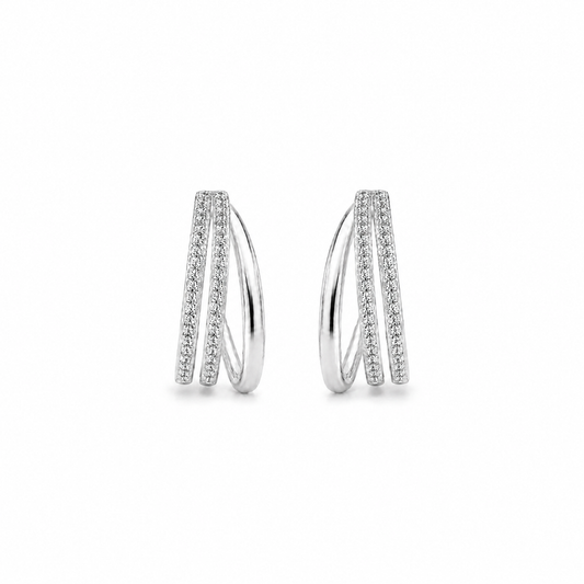 Sterling Silver Cubic Zirconia Triple Hoop Earrings