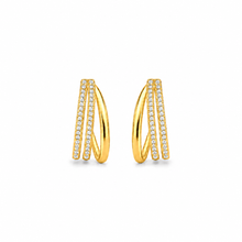 Load image into Gallery viewer, Gold Vermeil Cubic Zirconia Triple Hoop Earrings
