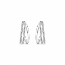 Load image into Gallery viewer, Sterling Silver Cubic Zirconia Triple Hoop Earrings
