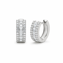 Load image into Gallery viewer, Sterling Silver Triple Row Cubic Zirconia Huggie Hoop Earrings
