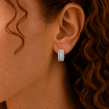 Load image into Gallery viewer, Sterling Silver Triple Row Cubic Zirconia Huggie Hoop Earrings

