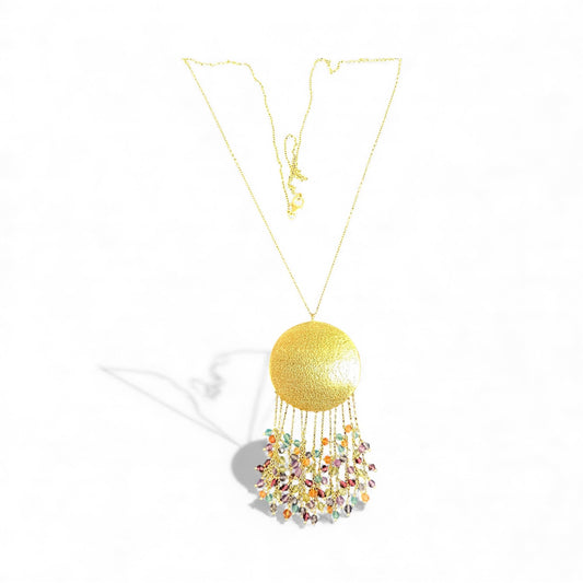 Gold Vermeil Multi-Gemstone Cascade Large Pendant Necklace