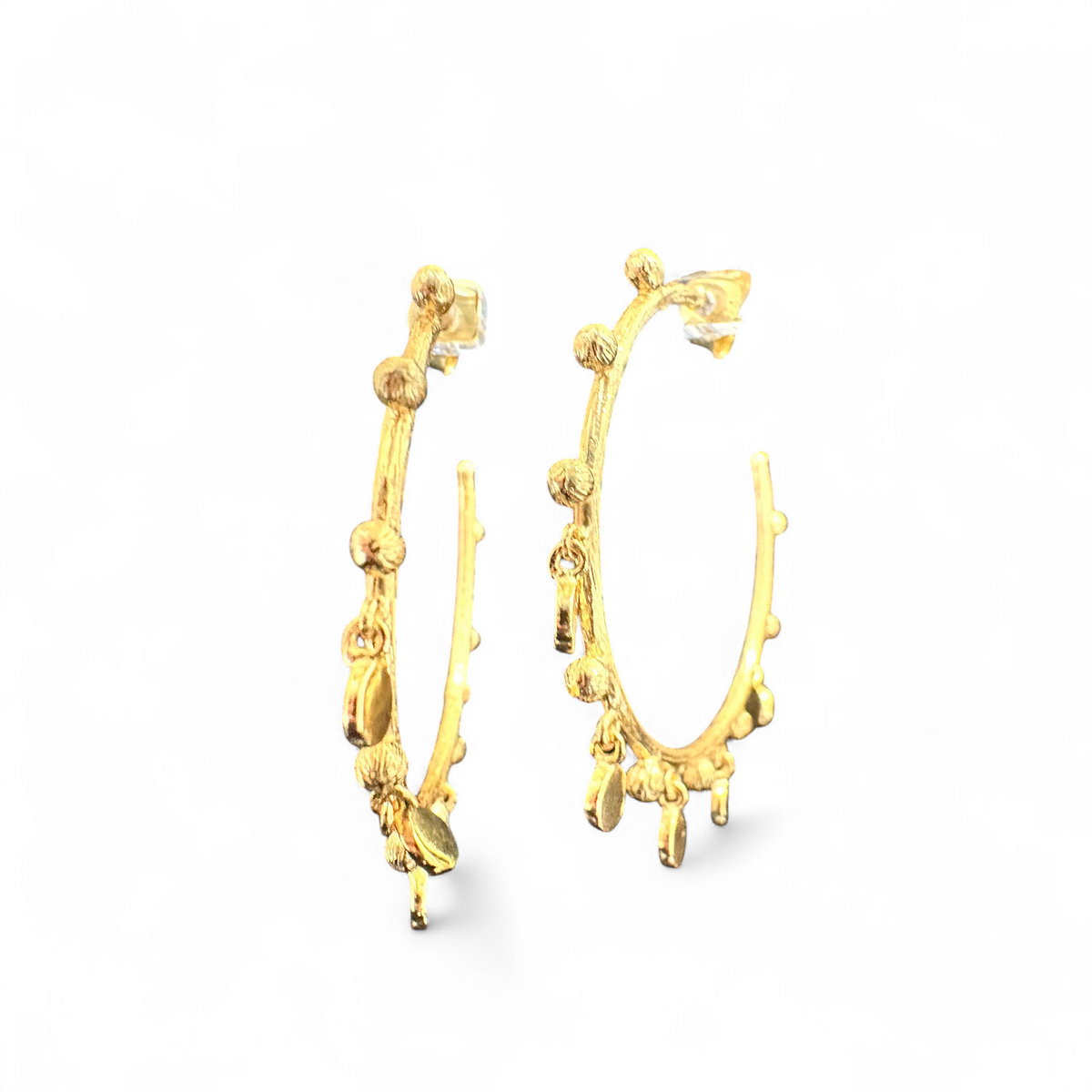 Gold Vermeil Textured Hoop Earrings with Baubles