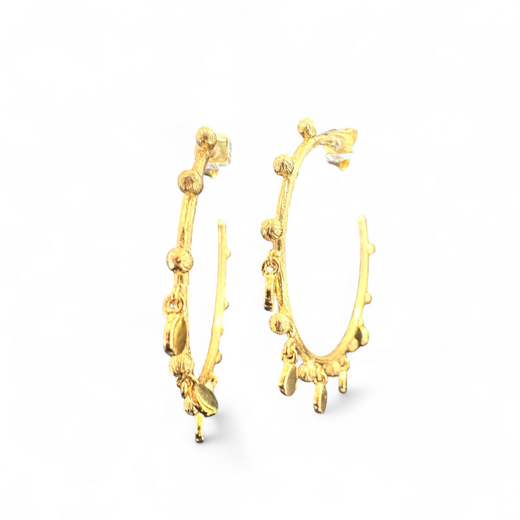 Gold Vermeil Textured Hoop Earrings with Baubles