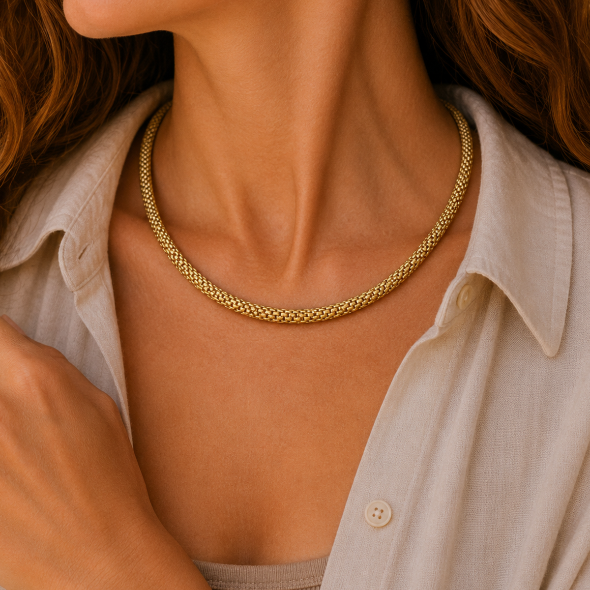 Gold Vermeil Woven Rope Collar Necklace, view 2