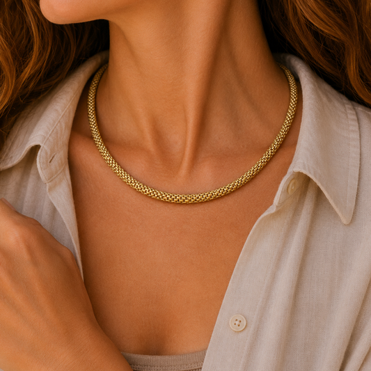 Gold Vermeil Woven Rope Collar Necklace, view 2